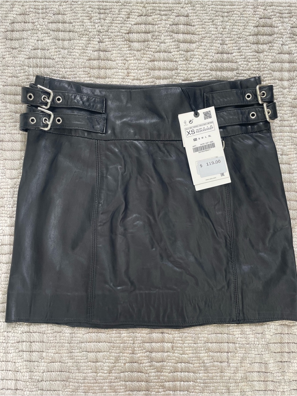 Zara Genuine Black Leather Mini Skirt, XS, NWT
